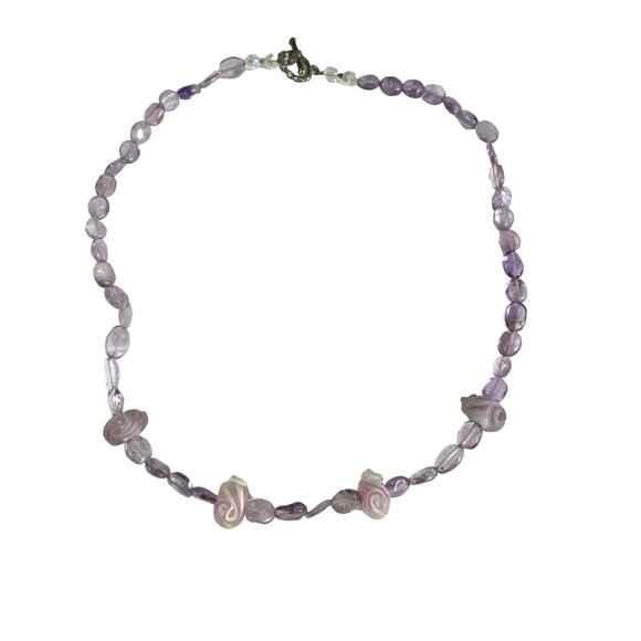 Purple Rose Amethyst Bead Necklace With Toggle Clasp - Picture 5 of 8